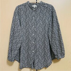 MAX Studio Women Ruffle Long Sleeve Button Front Blouse Black White Plus Size 1X